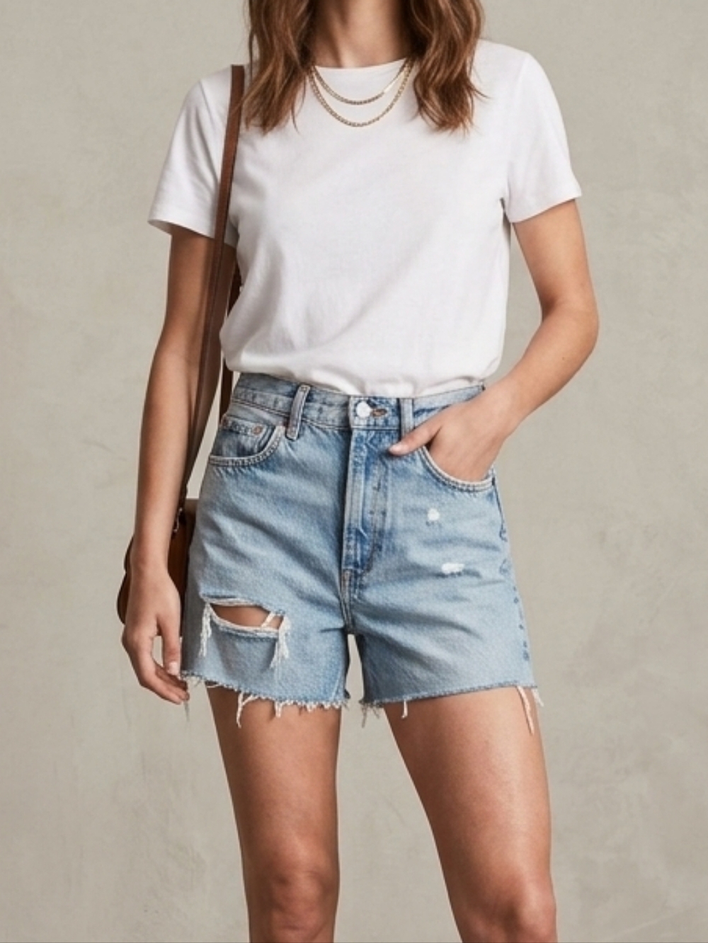 Zara 'The Pepper Mom' Light Blue Distressed Denim Shorts Size 4